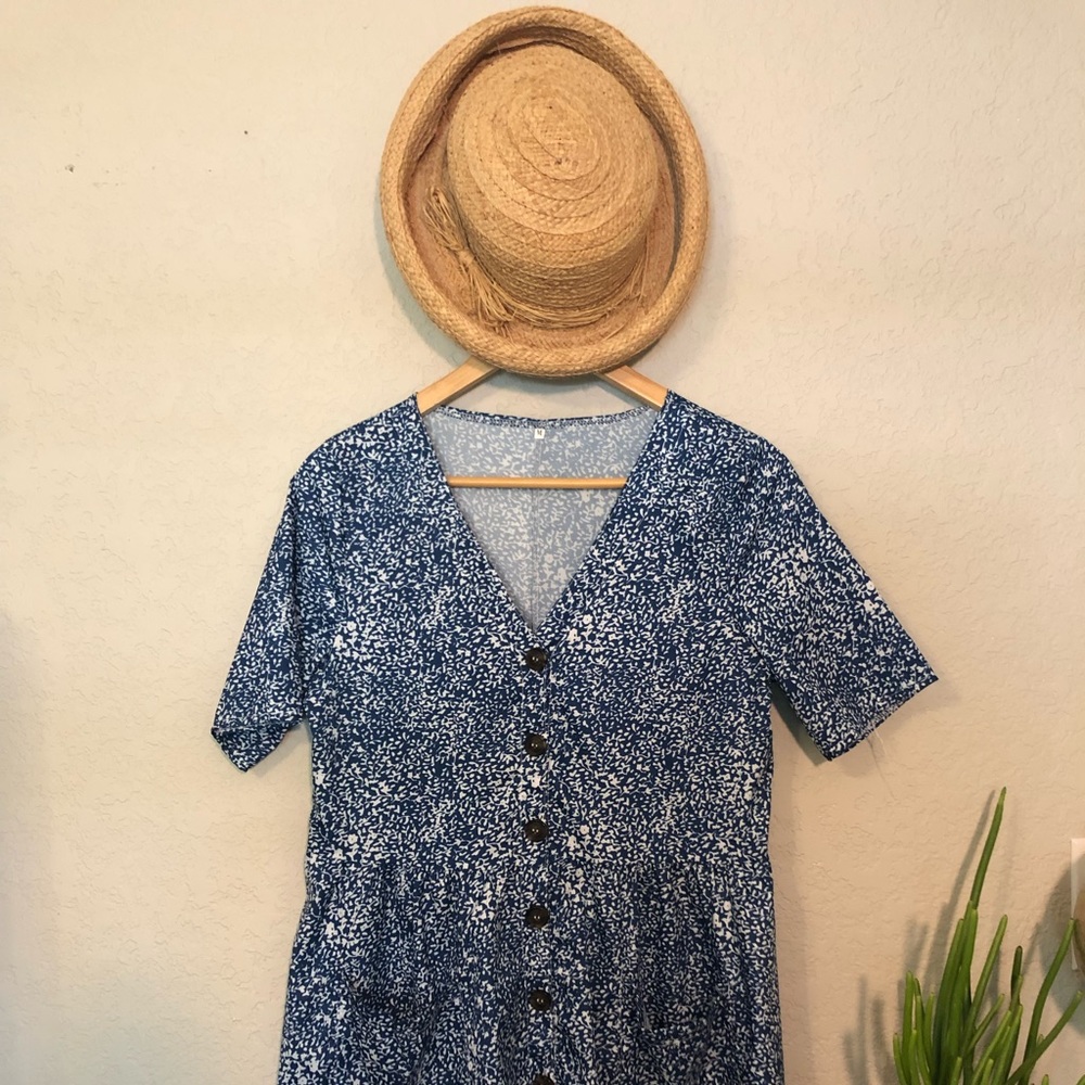 Blue button front dress